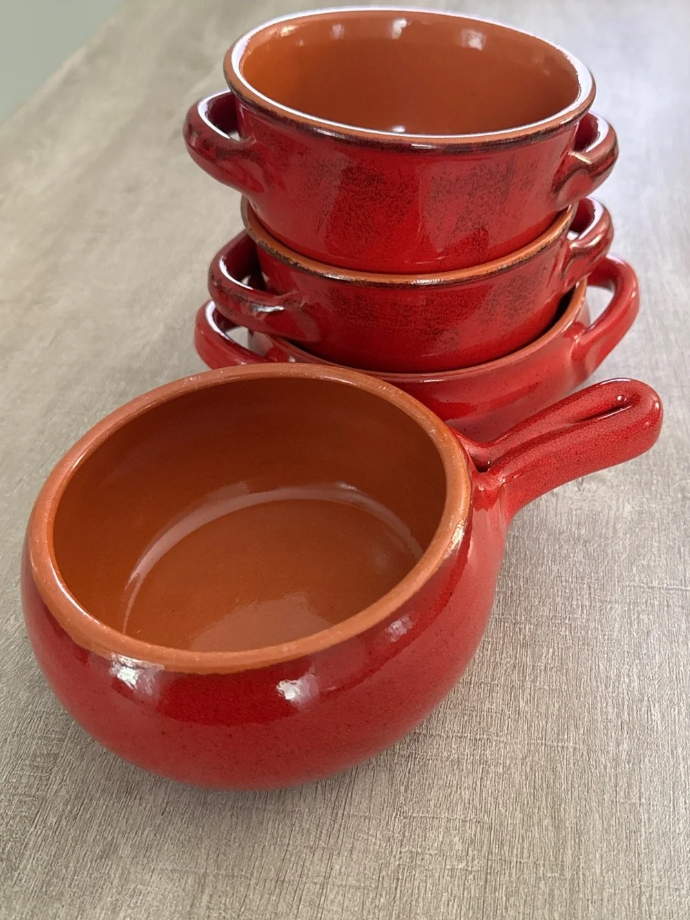 De Silva Soup Bowls Italian Ceramic Bakeware Set of 4 Red Brown Oven-Proof